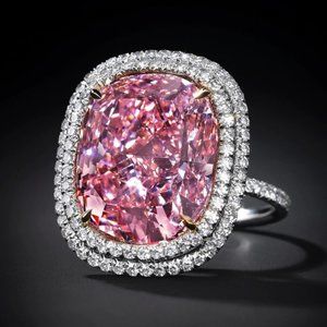 NEW 925 Silver Pink Sapphire Double Halo Ring